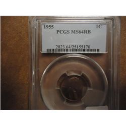 1955 LINCOLN CENT PCGS MS64 RB