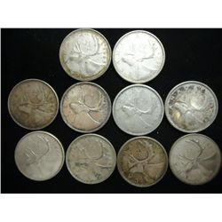 10 ASSORTED CANADA SILVER 25 CENTS