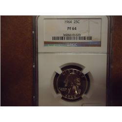 1964 WASHINGTON SILVER QUARTER NGC PF64