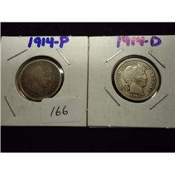 1914 P&D BARBER DIMES BOTH FINES