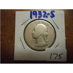 1932-S WASHINGTON SILVER QUARTER (KEY DATE)
