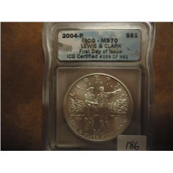 2004-P LEWIS & CLARK SILVER DOLLAR ICG MS70 1ST