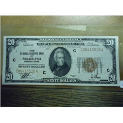 1929 $20 NATIONAL CURRENCY PHILADELPHIA