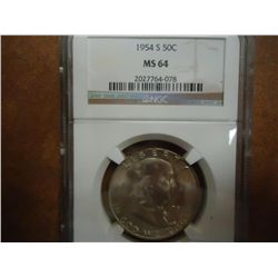 1954-S FRANKLIN HALF DOLLAR NGC MS64