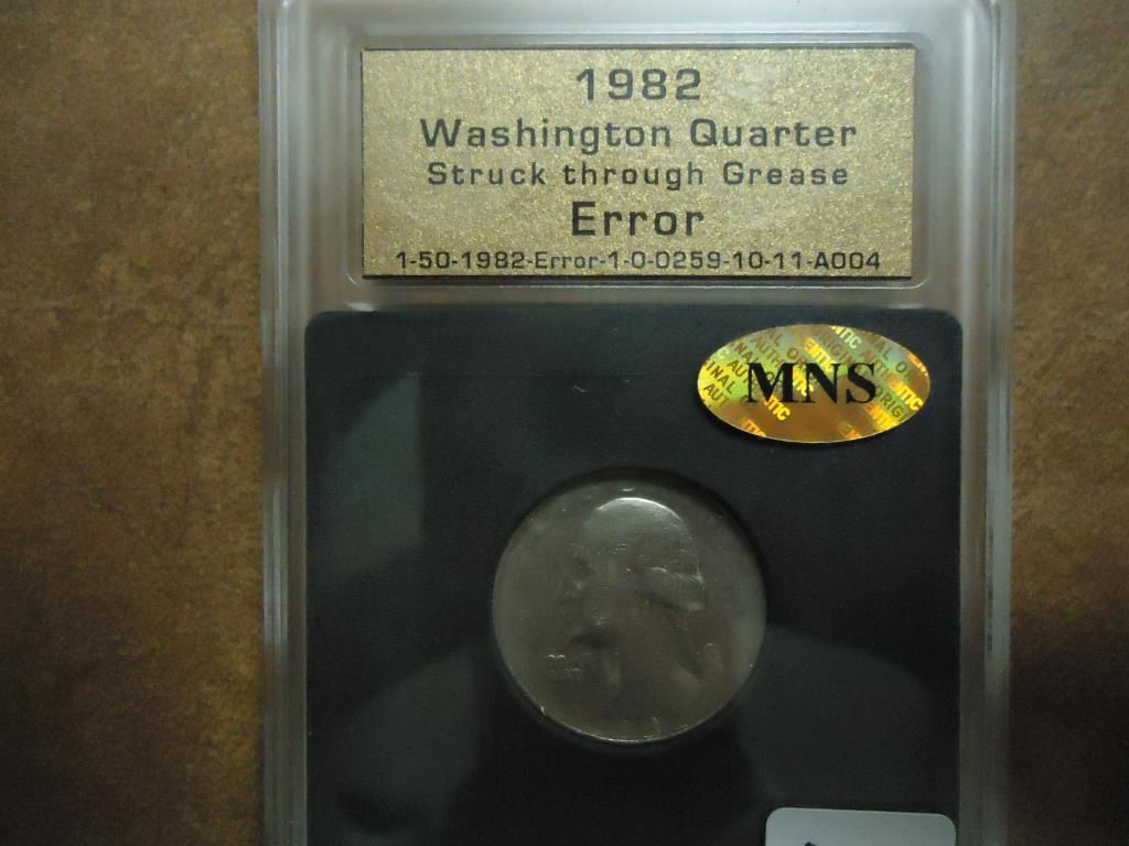 ERROR 1982 WASHINGTON QUARTER STRUCK THROUGH