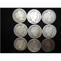 9 ASSORTED BARBER DIMES