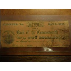 1861 RICHMOND, VIRGINIA BANK OF COMMONWEALTH $2