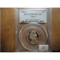 1981-S TYPE II JEFFERSON NICKEL PCGS PR69 DCAM