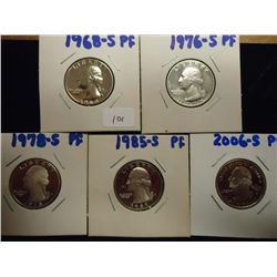 1968-S,76-S,78-S,85-S & 2006-S NEVADA PROOF 1/4'S