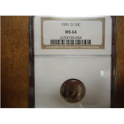 1991-D ROOSEVELT DIME NGC MS64