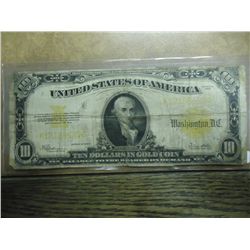 1922 LARGE SIZE $10 GOLD CERTIFICATE