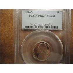 1986-S JEFFERSON NICKEL PCGS PR69 DCAM