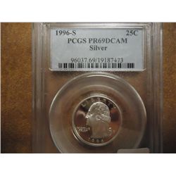 1996-S WASHINGTON SILVER QUARTER PCGS PR69 DCAM
