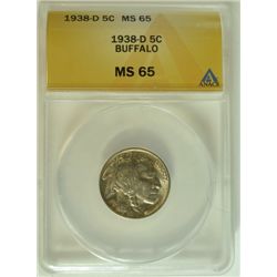 1938-D BUFFALO NICKEL, ANACS MS-65 GEM