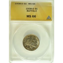 1938-D BUFFALO NICKEL, ANACS MS-66  SUPER