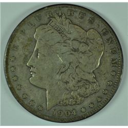 1904-S MORGAN SILVER DOLLAR, VG/FINE, SEMI-KEY