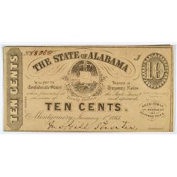 1863 TEN CENT STATE OF ALABAMA NOTE