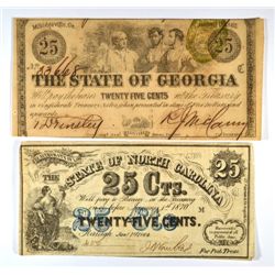 1863 TWENTY-FIVE CENT STATE OF GEORGIA NOTE & 1864 TWENTY-FIVE CENT STATE OF