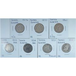 7 SEATED QUARTERS (53,54,57,58-O,61,76,77) AG-VG