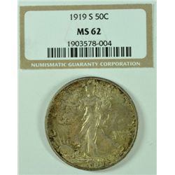 1919-S WALKING LIBERTY HALF DOLLAR ( NGC MS-62 ) SUPER RARE, 100% ORIGINAL