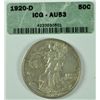 Image 1 : 1920-D WALKING LIBERTY HALF DOLLAR,  ( ICG AU-53 ) NICE!  CERT WITH COIN