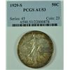 Image 1 : 1929-S WALKING LIBERTY HALF DOLLAR,  (  PCGS AU-53 ) CERT WITH COIN