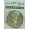 Image 1 : 1937-S WALKING LIBERTY HALF DOLLAR, ( ANACS MS-61 ) CERT. WITH COIN