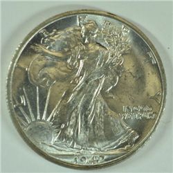 1942-S WALKING LIBERTY HALF DOLLAR, MS-64 BEAUTIFUL WHITE