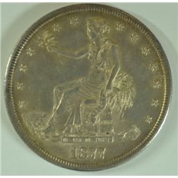 1877-S TRADE DOLLAR, MS-62 WITH NICE COLOR, RARE IN THIS NICE CONDITION