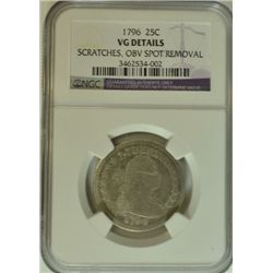 1796 QUARTER, RARE! ONLY 6146 MINTED ONLY 20 OR SO GRADED VG BY NGC!!