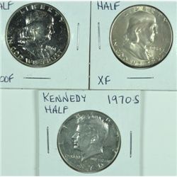 3 HALF DOLLARS 1954-S XF, 1961 PROOF, 1970-S PROOF)