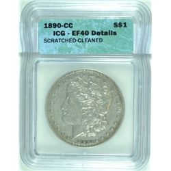 1890-CC MORGAN DOLLAR ICG EF 40 DETAILS