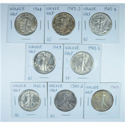 8 WALKING LIBERTY HALF DOLLARS (42-D,42-S,43,43-D,43-S,44,45,45-D) XF-AU