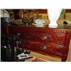 Image 2 : INTRICATELY CARVED SIDEBOARD/WRITING DESK - MAHOGY WITH GLASS TOP