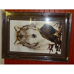 FRAMED PRINT  INDIAN & THE WOLF