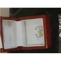 YELLOW TOPAZ RING WITH 6 DIAMONDS IN SILVER