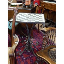 VINTAGE METAL PATIO/SIDE TABLE WITH CHECKER BOARD