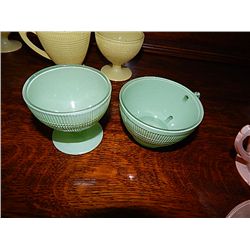 DEPRESSION GLASS - GREEN - ICECREAM DISH & CUP