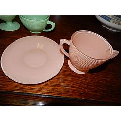 DEPRESSION GLASS - PINK - SUGAR DISH & SAUCER