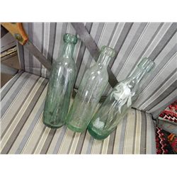 VINTAGE GLASS BOTTLES - ROUND BOTTOMS - 2 NO MARKINGS + 1 CANTRELL & COCHRANE "SEE THAT EACH CORK IS