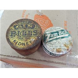 VINTAGE METAL TINS - GIN PILLS FOR THE KIDNEY & ZAMBUK OINTMENT = 2 TOTAL