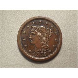 1852 Braided Hair Large Cent Graded AU-55 ICG KEY DATE
