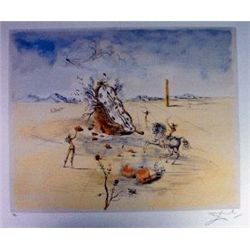 Dali "Paranoiac Village" Limited Edition Lithograph W/Coa, 33"x22.5"
