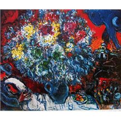 Chagall 'Bouquet De Fleur Et Amant" Ltd Edition Plate Signed Lithograph W/COA, 32"x24"