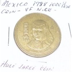 1988 MEXICO 1000 PESOS COIN *.0789 CENTS TO 1 PESO CURRENTLY VERY FINE GRADE *NICE HUGE LARGE COIN*!
