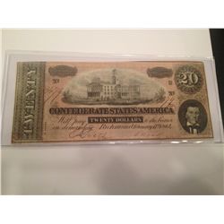 1864 $5 CONFEDERATE STATES OF AMERICA NOTE