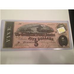 1864 $5 CONFEDERATE STATES OF AMERICA NOTE