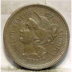 1867 XF-40 RARE 3 CENT COIN