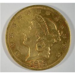 1876S T2 $20 gold   AU cleaned  est $1900-$1975