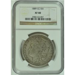 1889-CC MORGAN SILVER DOLLAR, NGC XF-40  A PERFECT COIN FOR YOUR SET, RARE KEY!